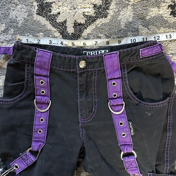 TRIPP NYC Daang Goodman Black & Purple Wide Leg Cargo Womens Size 1 Pants - Picture 7 of 9